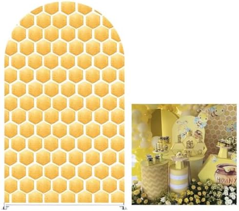Honeycomb Arched Fabric Backdrop Covers for Bee Day Party Cute Bee Arch Covers Stretchy Backdrop Baby Shower Decor Props(Cover Only) - Image 2