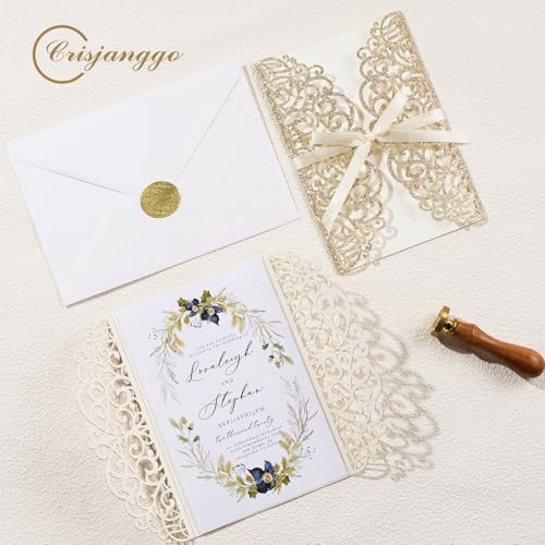 25pcs Glitter Wedding Invitations with Envelopes and RSVP Cards - Image 4