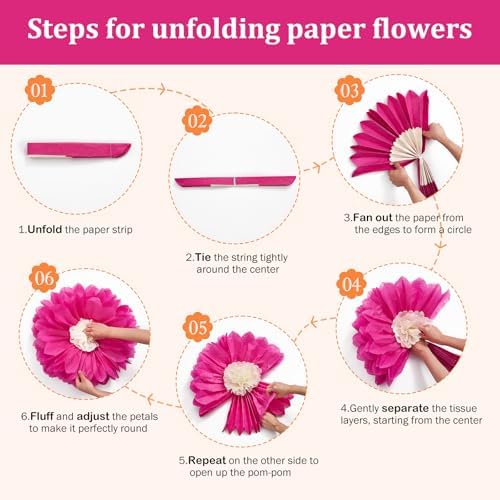 Serwalin 8 Pcs 31.5*24*20" Hot Pink Orange Giant Paper Flowers Decorations - Image 6