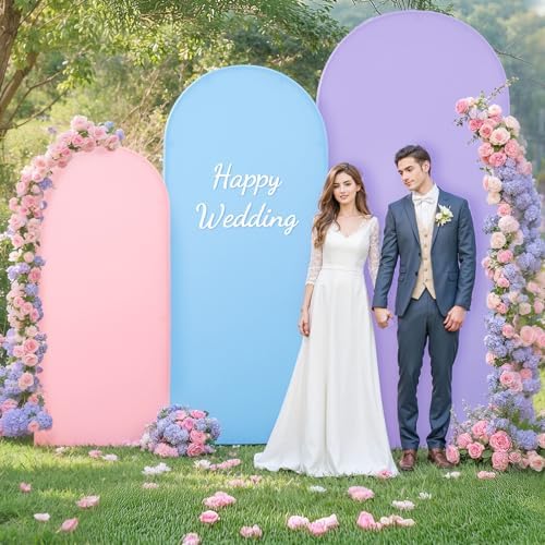 Pink Purple Blue Arch Backdrop Cover 3 Set-7.2FT, 6.6FT, 6FT Spandex Fitted Wedding Arch Stand Covers for Baby Shower Birthday Party Wedding Ceremony Photo Arch Stand Background Decorations - Image 4