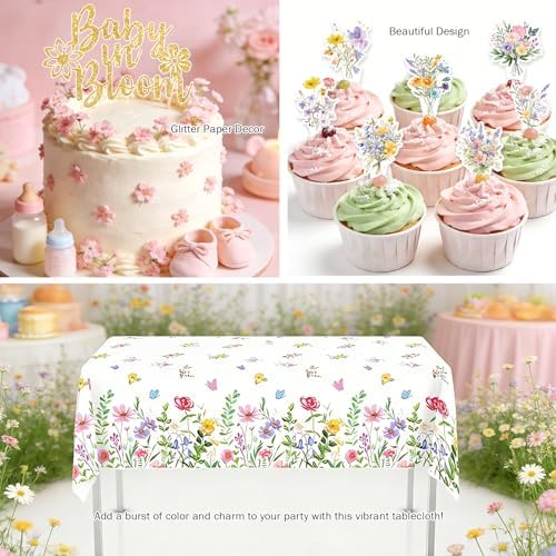 Hombae Baby in Bloom Baby Shower Decorations, 155PCs Spring Wildflower Party Supplies Wild Flower Decor for Girl with Floral Balloons Boxes, Banner, Backdrop, Tablecloth, Cake Cupcake Topper - Image 5