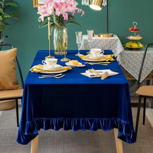 GLORY SEASON Velvet Tablecloth Luxurious Solid Rectangle Table Cloth,Oblong Retro Farmhouse Ruffle Tablecloths Washable Table Cover for Party Wedding Baby Shower Kitchen Dinning Tabletop Decoration - Image 4