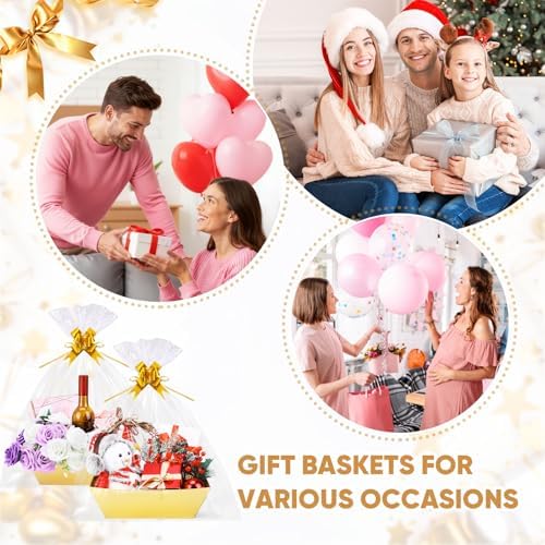 AFOROEOA 10PACK Gold Baskets For Gifts Empty, 10x12” Thick Gift Basket with 10 Bows 10 Bags Empty Gift Baskets for Christmas, Valentine’s Day, Easter, Birthdays, Valentine’s Day Wrapping Gift - Image 7