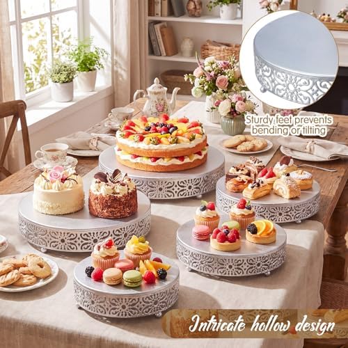 Wenqik 5 Pcs Metal Silver Cake Stand,16/14/12/10/8 in Round Cake Holder - Image 3