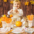Dandat 350 Pcs Baby Shower Plates Set Baby Shower Party Supplies Serves 50 Tableware Sets Include Plates Napkin Cup Forks Knives Spoons Disposable Dinnerware(Little Pumpkin,Orange) - Image 2