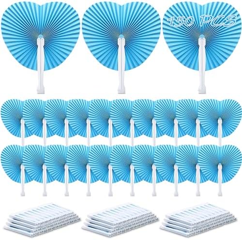 Unittype 150 Packs Heart Shaped Paper Fans for Wedding Guests,Baby Blue by Unittype