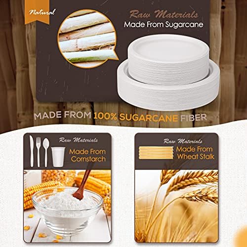 Gezond 350pcs Compostable Plates Set Heavy-duty Disposable Plates Utensils - Image 4