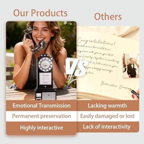 Audio Guest Book Wedding Phone with Vintage Design, Record Customized Audio Message Guest Book for Wedding, Party and Gathering, Black - Image 3