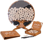 Rustic Wedding Guest Book, Personalized Guestbook Alternative with Wooden Drop Box Frame with 150 pcs Leaves, Wedding Decor for Reception Anniversary Party Engagement, Tree Guest Book (Round, Black) by Handmade