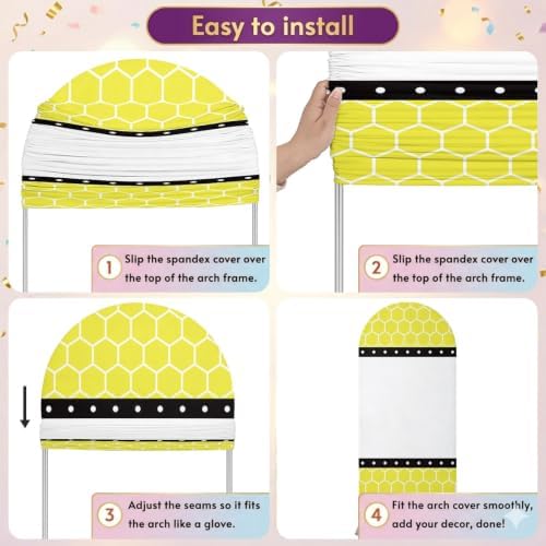 Vellow Honeycomb Stripes Polka Dot Patterr Arch Backdrop Cover 7.2 ft 2 Sided Wedding Arch Covers Stretchy Backdrop Round Top for Birthday, Party, Baby Shower Decorations - Image 5