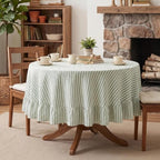 Eternal Beauty Striped Ruffled Round Tablecloth 60 Inch Green White - Image 5