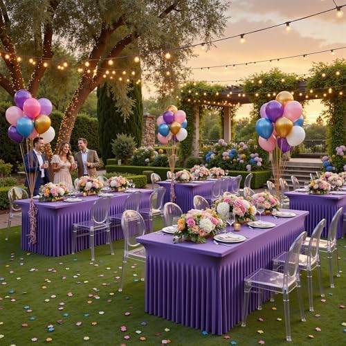 2 Pack Purple Spandex Table Clothes for 6 Foot Rectangle Tables, Wrinkle Free Fitted Table Cover 6ft Stretch Tablecloths Desk Skirt for Parties Weddings Birthday Banquet Baby Shower - Image 4