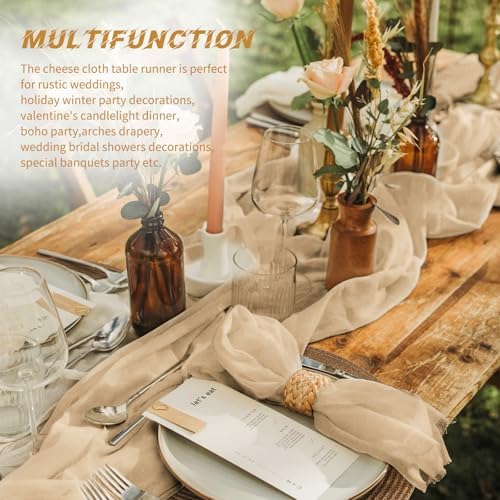 20 Pack Cheesecloth Table Runner - 17x108 Inch Beige Boho Gauze Cheese Cloth Table Runners for Baby Bridal Shower Decoration Wedding Party Summer Garden Farmhouse - Image 5