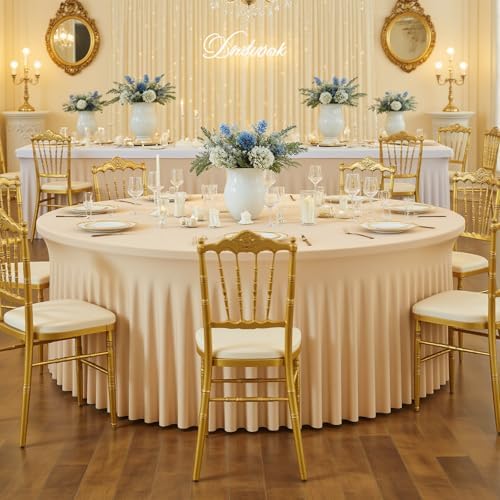 6 Pack Champagne Cloth Tablecloth for 5 FT Round Tables, Polyester Circle Picnic Table Cloths, 120 Inch Tables Cover with Table Skirt for Wedding Birthday Photography Themed Parties Banquet Holidays - Image 5