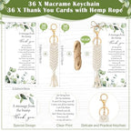 Ecation 36 Sets Boho Baby Shower Favors for Guests Macrame Keychains with Eucalyptus Leaf Thank You Cards Bulk Crochet Tassel Key Rings Bohemian Baby in Bloom Party Favor for Return Gift Souvenir - Image 2