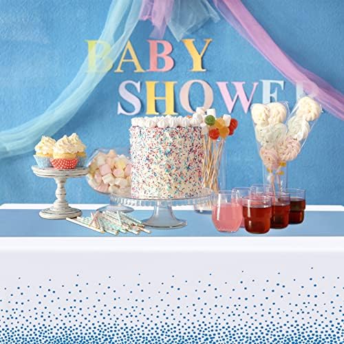 Breling 24 Pack Baby Blue and White Tablecloths and Satin Table Runner Set - Image 6