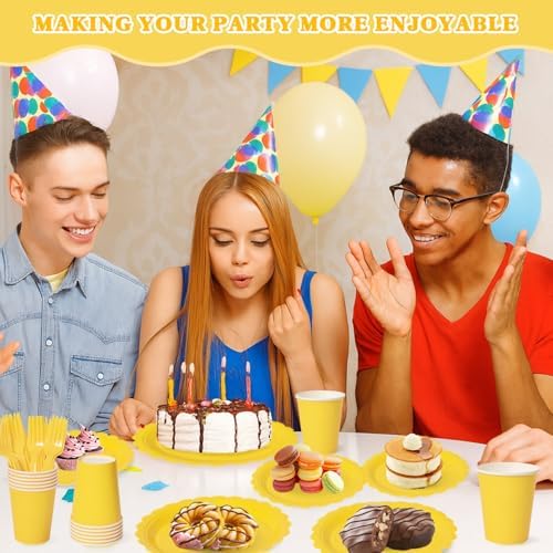 Vyntra 350 Pcs Yellow Paper Plates and Napkins Party Supplies - Image 3