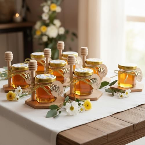 Small Honey Jar, Mini Honey Jars with Dippers, Hexagonal Jars 1.5oz 60 Pack - Image 4