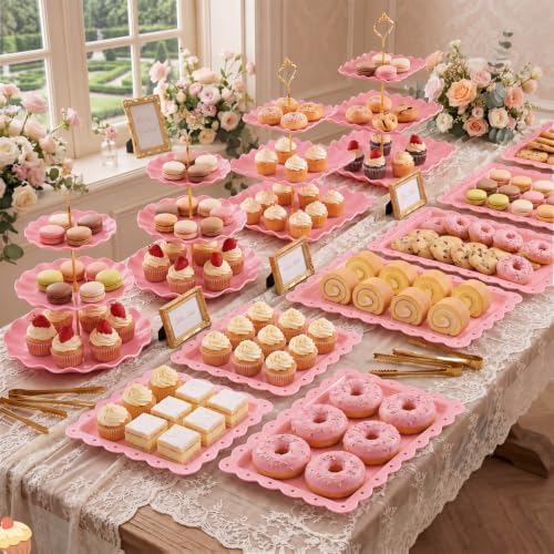 Remerry 16 Pcs Dessert Table Display Set 3 Tier Cake Stands, Pink - Image 2