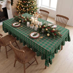 Romanstile Christmas Plaid Ruffled Tablecloth Rectangle, 60x102 Inch Green - Image 3