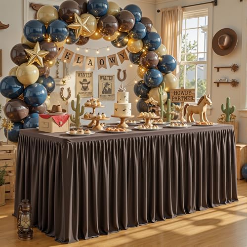 Wish Care Brown Polyester Table Clothes for 8 Foot Rectangle Tables, Wrinkle Free Fitted Table Cover with Pleated Ruffle Table Skirt for Birthday Party Wedding Trade Show Event Display - Image 7