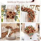 50Pcs Artificial Peonies Flowers Bulk, 3.5’’ - Fall Brown - Image 4