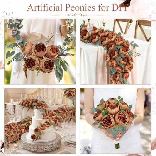 50Pcs Artificial Peonies Flowers Bulk, 3.5’’ - Fall Brown - Image 4