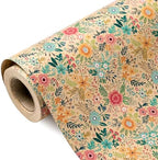 WRAPAHOLIC 30 Inch Jumbo Kraft Floral Wrapping Paper Roll - 30 Inch x 100 Feet Jumbo Roll - Spring Summer Garden Flower Design Perfect for Wedding, Bridal Shower, Birthday by WRAPAHOLIC