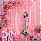 10x10ft Pink Backdrop Curtains with Lights Photo Drapes Wrinkle Free Fabric Backdrop Curtain for Wedding Birthday Party Baby Shower Bridal Shower Home Party Background Decorations - Image 3
