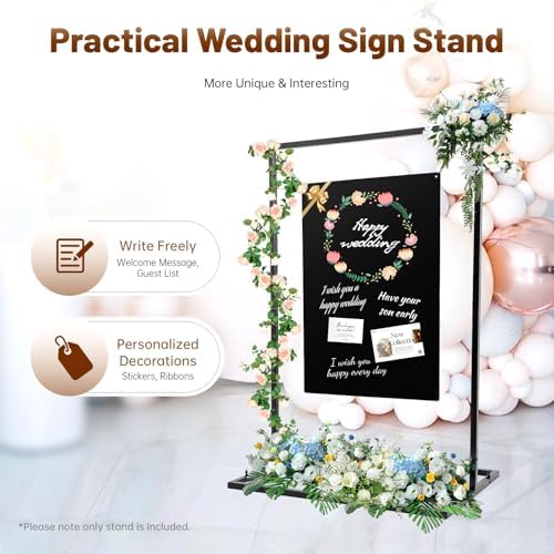 Wedding Welcome Sign Stand Easel Stand for Sign with Blackboard Wedding Sign Holder for Seating Charts Welcome Poster Stand for Baby Showers, Event Party - Image 4