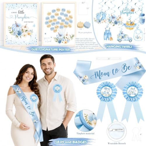 Little Pumpkin Baby Shower Decorations Party Supplies Blue - Image 6