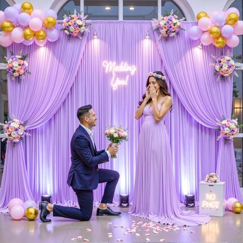10 Panels Lavender Backdrop Curtain for Parties Wedding Light Purple Wrinkle Free 50ft x 10ft Backdrop Drapes for Baby Shower Birthday Party Photo Photography Polyester Fabric Background Decoration - Image 3