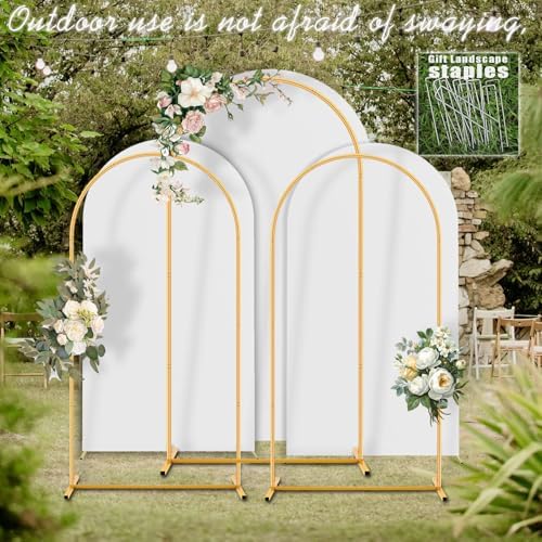 Arch Backdrop Stand Set with Cover (7.2ft,6ft x 2) Arched Frame Stand and Spandex Wedding Arch Cover with Storage Bag (White, 7.2Ft+6Ft+6Ft) - Image 3