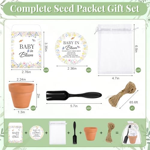 Fantasyon 24 Sets Baby Shower Party Favors Seed Packets for Guests – Include 24 Mini Terracotta Pots, 24 Self Adhesive Envelopes, Thank You Tags, Organza Bags, Garden Shovel - Image 2