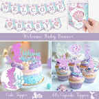 Party Inspo Mermaid Baby Shower Decorations for Girls, Our Little Mermaid Is On The Way Backdrop Balloon Its a Girl Banner Tablecloth Cake Topper Box Cutout for Girls Under the Sea Party Supplies - Image 5