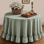 Dark Green Plaid Ruffled Tablecloth 70" Round Farmhouse Checkered Gingham Table Cloth for Seat 4-6 Vintage Buffalo Plaid Decorative Table Cover for Picnic Dining Outdoor Kitchen by Unknown