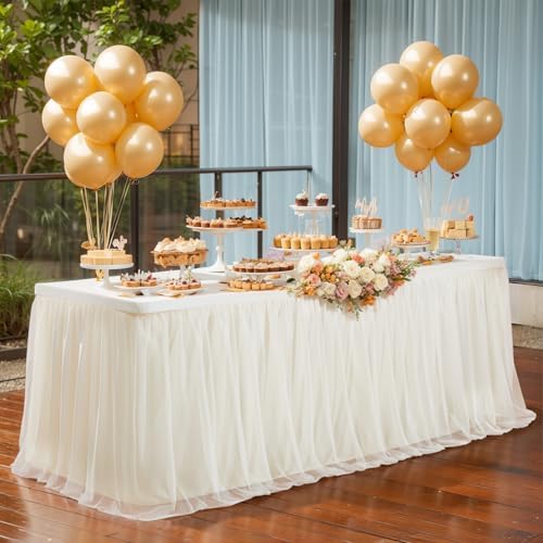 Wish Care 4 Pack Light Champagne Tulle Tablecloth for 6 Foot Rectangle Tables Ruffle Stretch Fitted Table Cloth Tutu Skirt Wrinkle Free Table Cover for Party Wedding Birthday Banquet Cake Tables Decor - Image 5