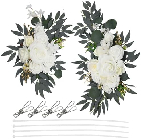 2Pcs Faux Floral Swag for Wedding Welcome Signs, Elegant Floral Decor for Ceremony and Reception, Ideal for Home Decoration (White) by Unknown