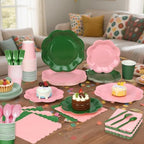 416 Pcs Pink And Green Party Supplies - For 52 Guests Paper Plates And Napkins Knives Spoons Forks Cups - Disposable Big Scalloped Dinner Party Set Cutlery - For Baby Shower Bridal Shower Wedding - Image 6
