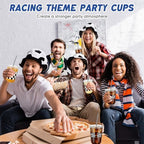 LemonRoad 100sets 16oz Checkered Flag Cups Race Car Birthday Party Decorations Supplies Plastic Cups Disposable with Lids and Straws for Racing Party Christmas Birthday Wedding Baby Shower Decoration - Image 7