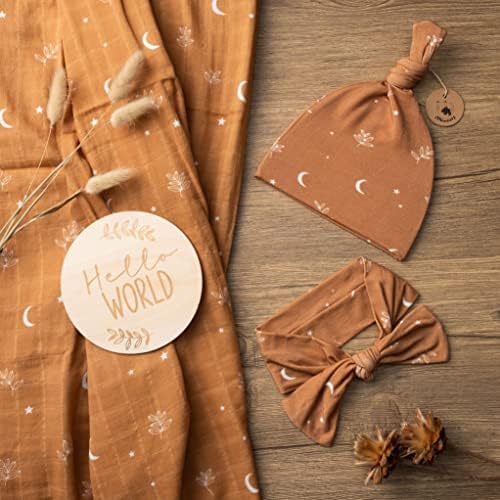 Miaoberry 100% Organic Cotton Baby Muslin Swaddle Blanket Set| Burnt Orange Boho Moon| Gender Neutral for Boys Girls|Moon Leaf| Hospital Newborn Receiving Blanket |Newborn Unisex - Image 2