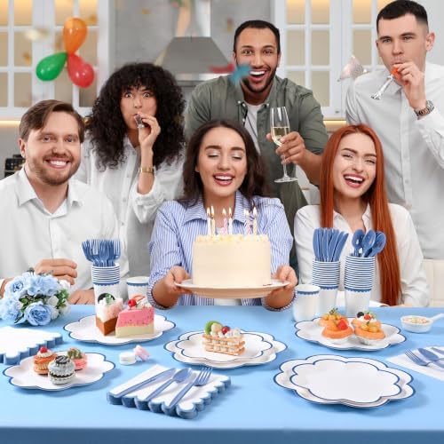 350 Pcs Dark Blue and White Paper Plates and Napkins Set - Image 7