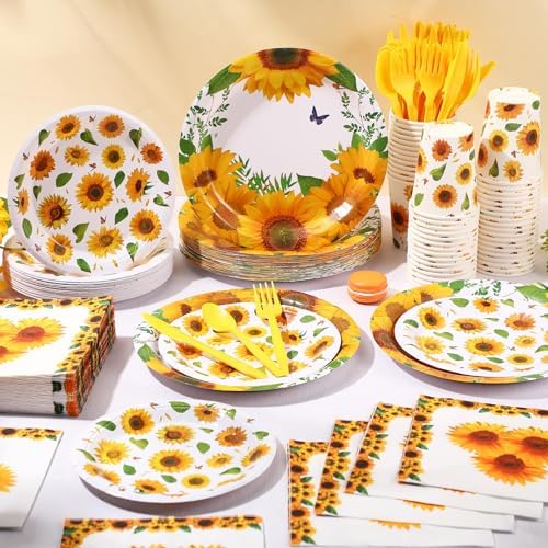 Pickmesh 400 Pcs Sunflower Party Supplies Paper Plates and Napkins Serve 50 - Image 6