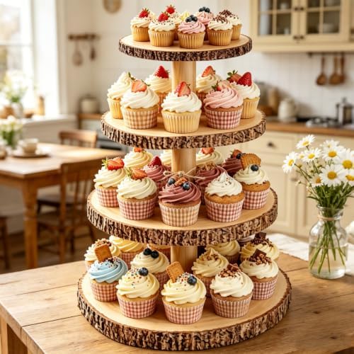 Rustic 4Tier Wooden Cupcake Stand & Wedding Baby Shower Display - Image 7