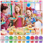 200 Pack Aluminum Cupcake Liners with Lids,Rainbow,Plain - Image 4