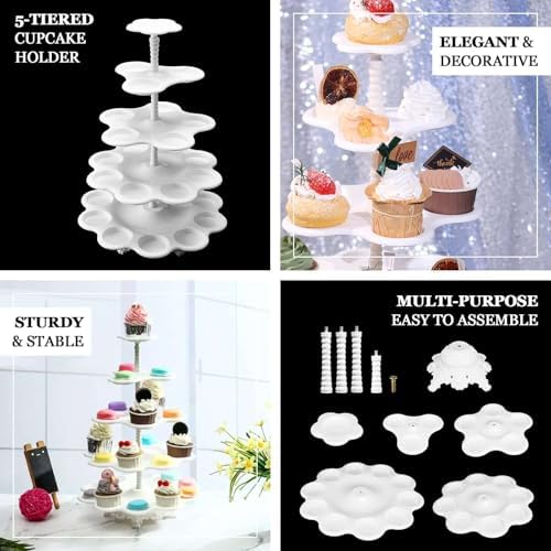 Efavormart 5-Tier Scallop Edge Cupcake Stand High Capacity 27-Cupcake Holder Tower for Party Hosting & Large Buffets - 18" Tall - Image 4