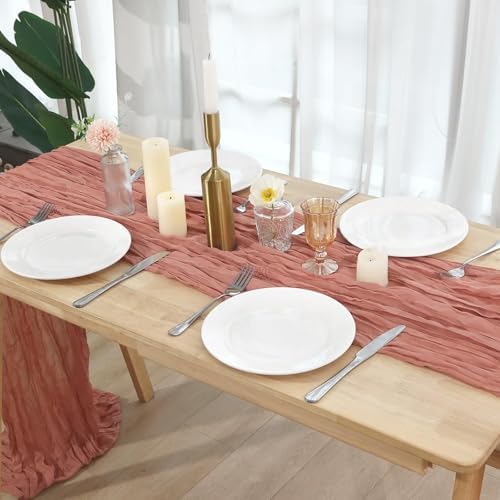 8 Pack Dusty Pink Cheesecloth Table Runner 120 Inch Boho Wedding Decor - Image 7
