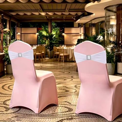 Spandex White Chair Sashes Bows 50 PCS Stretch Chair Cover Band - Image 3