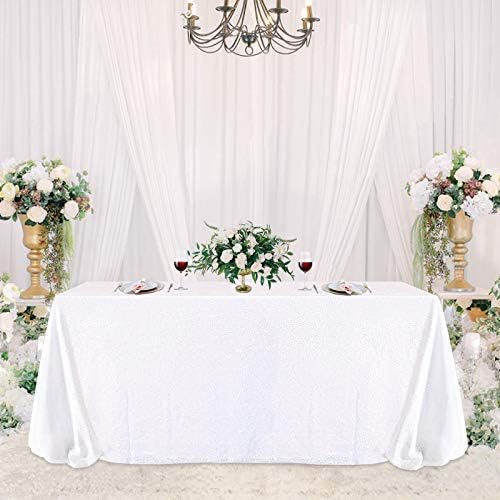 SoarDream White Sequin Tablecloth 90"x132" Wedding Glitter Table Cloth by SoarDream