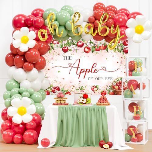 Costova Apple Baby Shower Decorations, Apple Of Our Eye Party Supplies with Balloon Boxes Red White & Green Balloons Apple Pattern Backdrop by Unknown